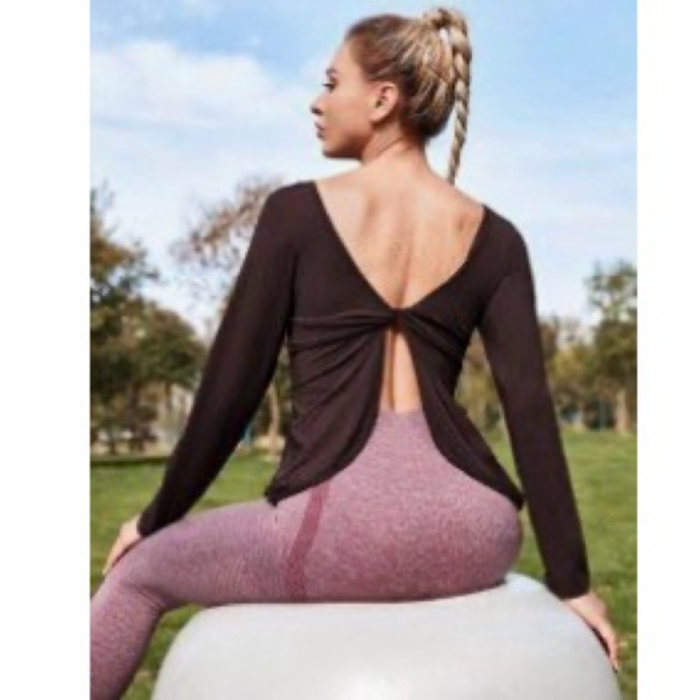 Shein Solid Brown Twist Back Top